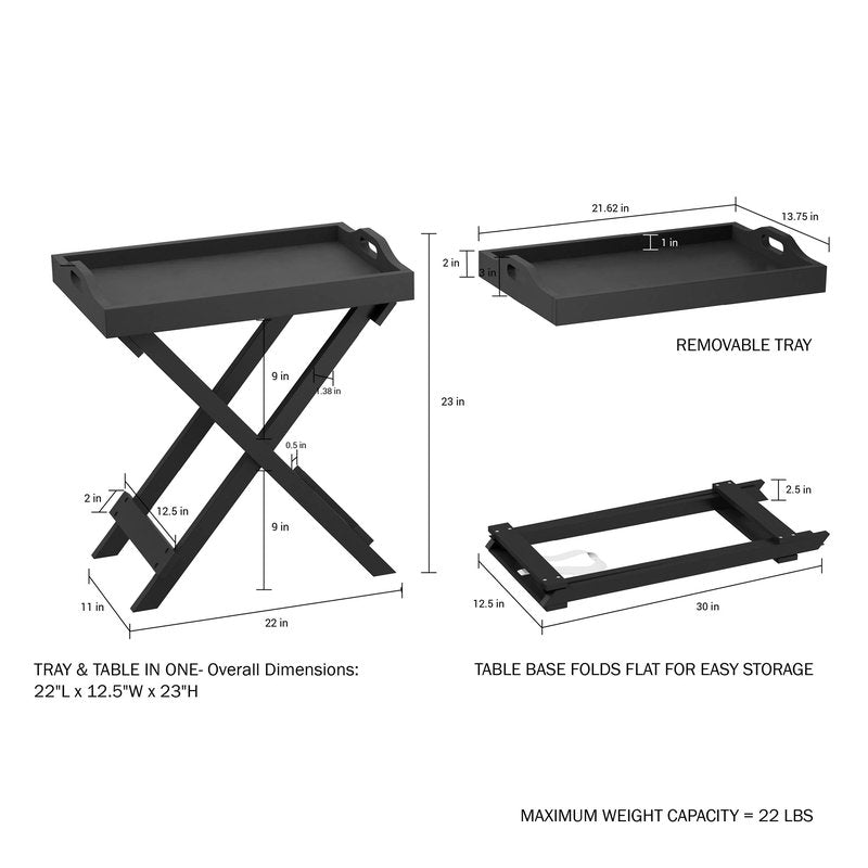 Lavish Home Folding TV Tray Table - Contemporary Side Table with Removable Tray Top for Food Serving, Meals, or Decor in Living Room, Bedroom, or Home Office (Single, Black)