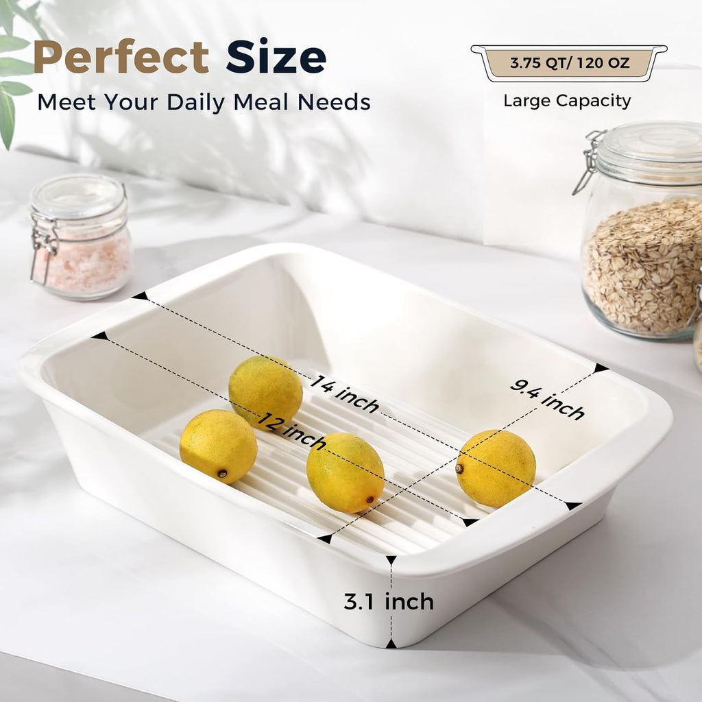 Porcelain Baking Dish Set by [Brand Name] - 9x13 Casserole Dish with Handles | Deep 3.75 Qt for Perfect Lasagna, Microwave & Dishwasher Safe, White