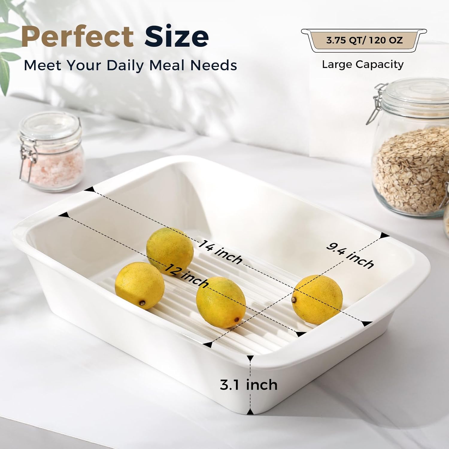 Porcelain Baking Dish Set by [Brand Name] - 9x13 Casserole Dish with Handles | Deep 3.75 Qt for Perfect Lasagna, Microwave & Dishwasher Safe, White