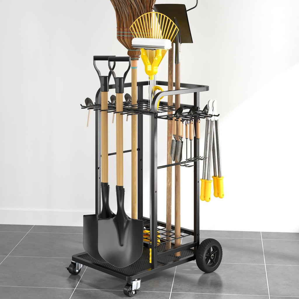 SOYEEZE Garden Tool Organizer - Heavy Duty 3-Tier Yard Tower Rack with Large Wheels | Holds 35 Tools