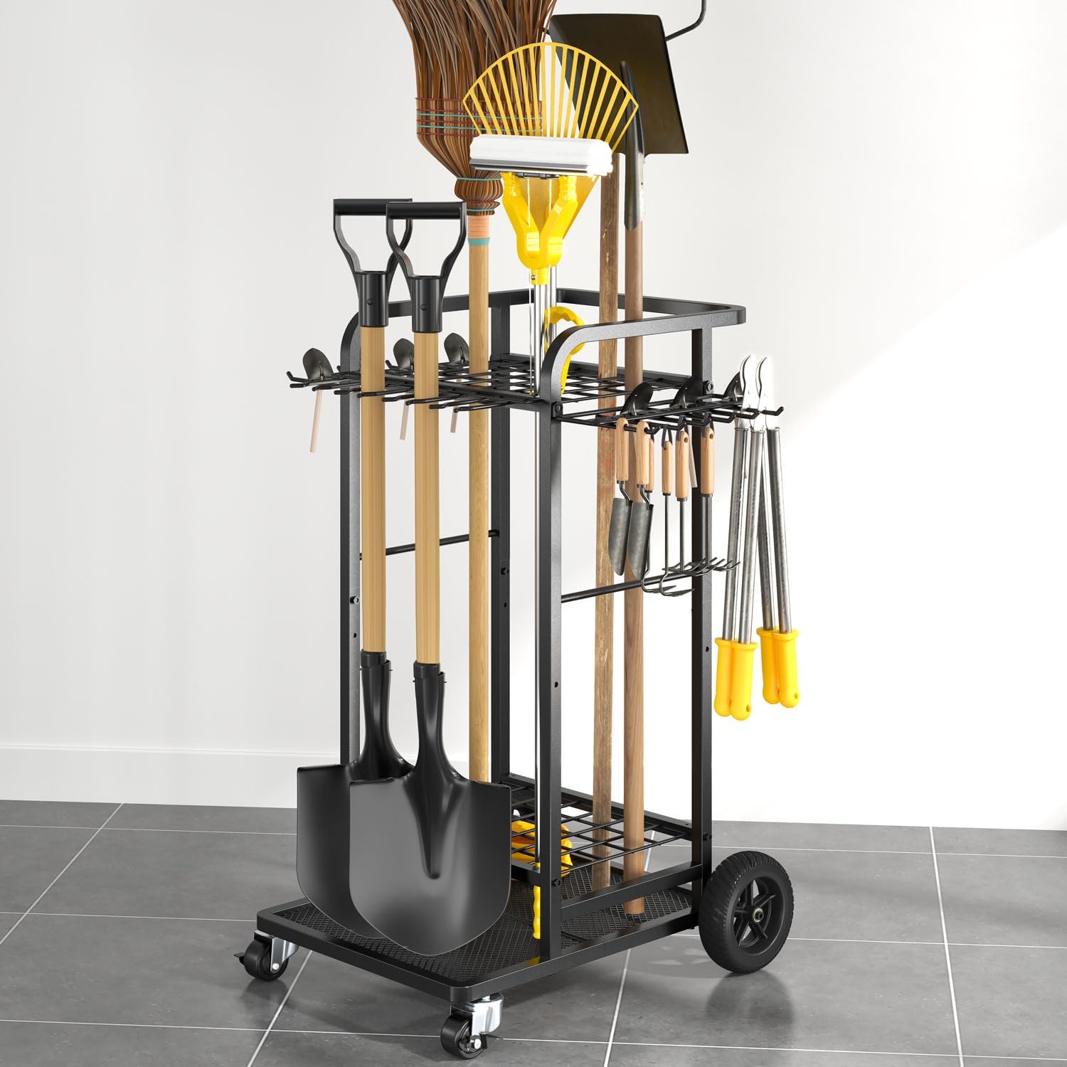 SOYEEZE Garden Tool Organizer - Heavy Duty 3-Tier Yard Tower Rack with Large Wheels | Holds 35 Tools