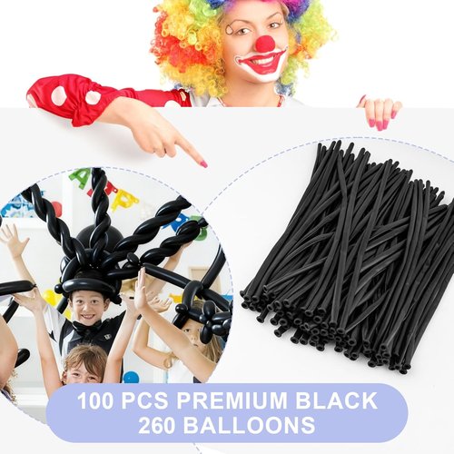 260 Premium Long Skinny Black Latex Balloons - Perfect for Twisting, Weddings & Birthday Parties