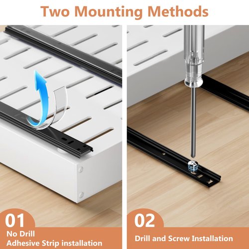 BUFOR 1 Pack Pull out Cabinet Organizer, Width (12"-19") Depth (17"-23"), with 3 Rails Adjustable Slide, Expandable Pullout Drawers for Cabinets, No Drill Adhesive Kitchen Drawers for Pantry Shelves