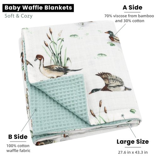 LifeTree Muslin Swaddle Blankets Neutral, Baby Waffle Swaddling Wrap Nursery Blanket for Boys Girls Newborn, 70% Viscose from Bamboo and 30% Cotton