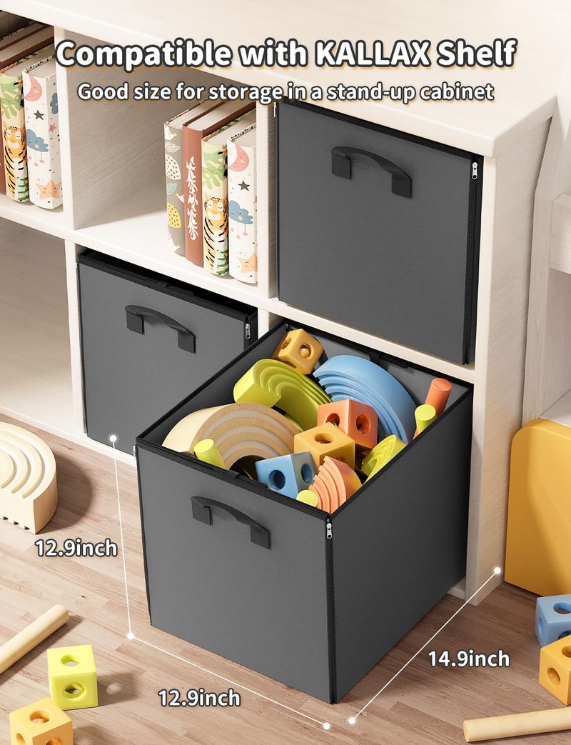 YOHOOLYO 2 In 1 Toy Storage Play Mat, Storage Box for Kids Children Space Adventures Design,Nursery, Playroom, Basket for Building Bricks Blocks Collapsible Cube Bin, 15"×13"×13"