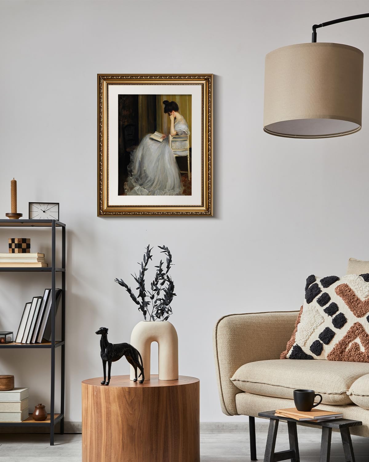 VIYYIEA Gold Framed Wall Art - Vintage Women Reading Canvas Print for Living Room | 13x16in