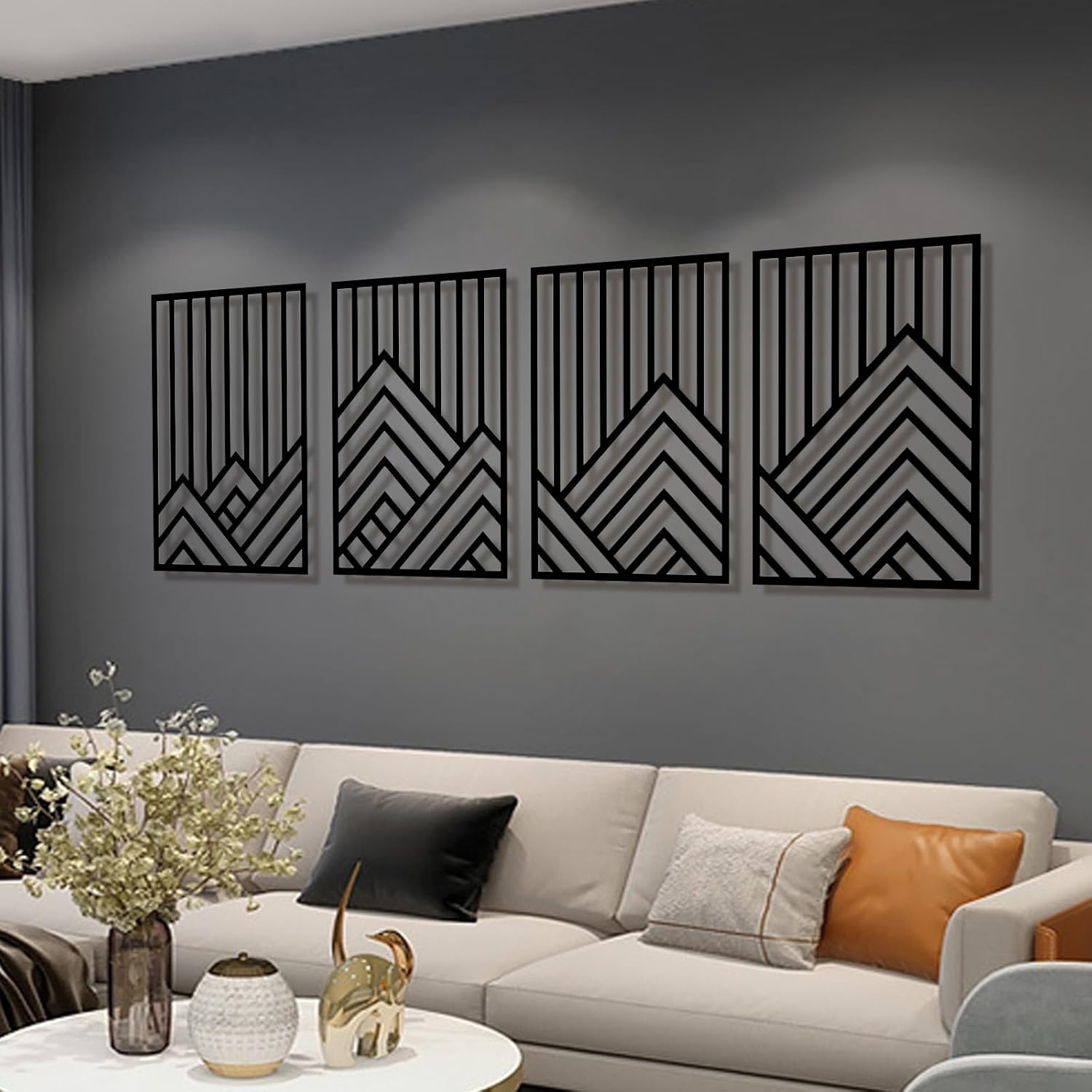 Skiennix Abstract Black Metal Wall Art - 3D Textured Mountain Line Design | 16"x11" Minimalist Decor for Living Room, Office