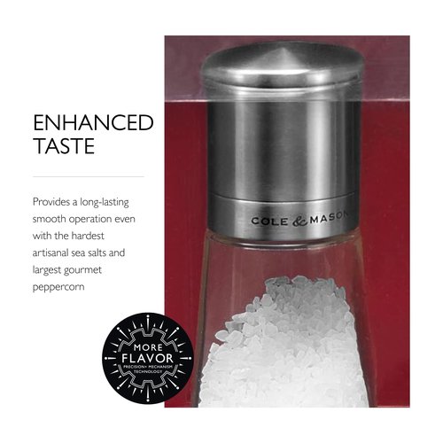 Cole & Mason Clifton Salt & Pepper Mill Gift Set - Adjustable Salt & Pepper Grinders - Refillable Spice Tools - Kitchen Tool - Stainless Steel/Glass, Black/White
