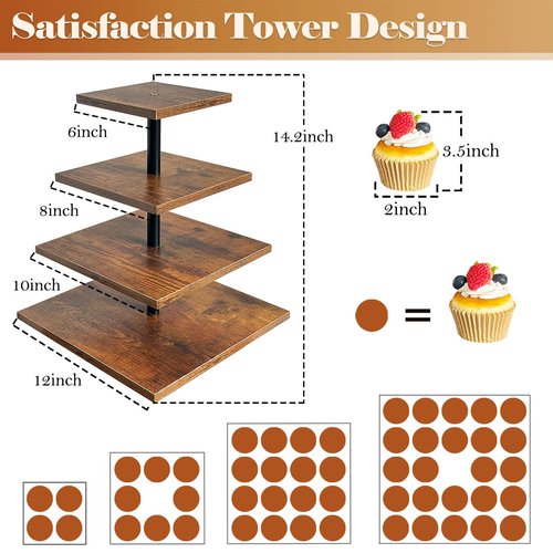 Umgozrz 4 Tier Cupcake Stand, Wooden Cupcake Holder Stand for 50 Cupcakes Rustic Cupcake Display Stand for Wedding, Birthday