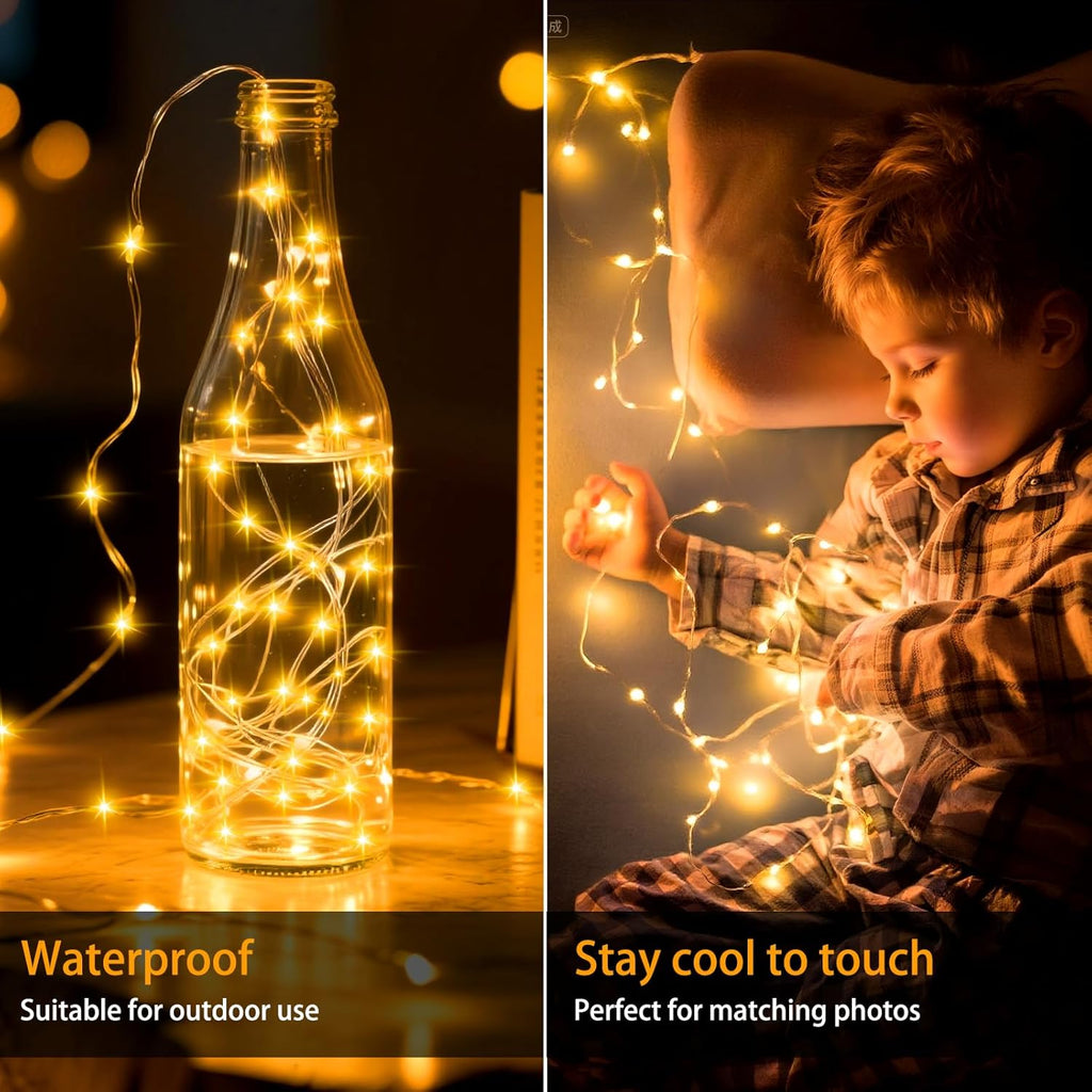 VOOKRY 30 LED Fairy Lights - 10 ft Battery Operated Mini Silver Wire for DIY Crafts & Weddings | Warm White