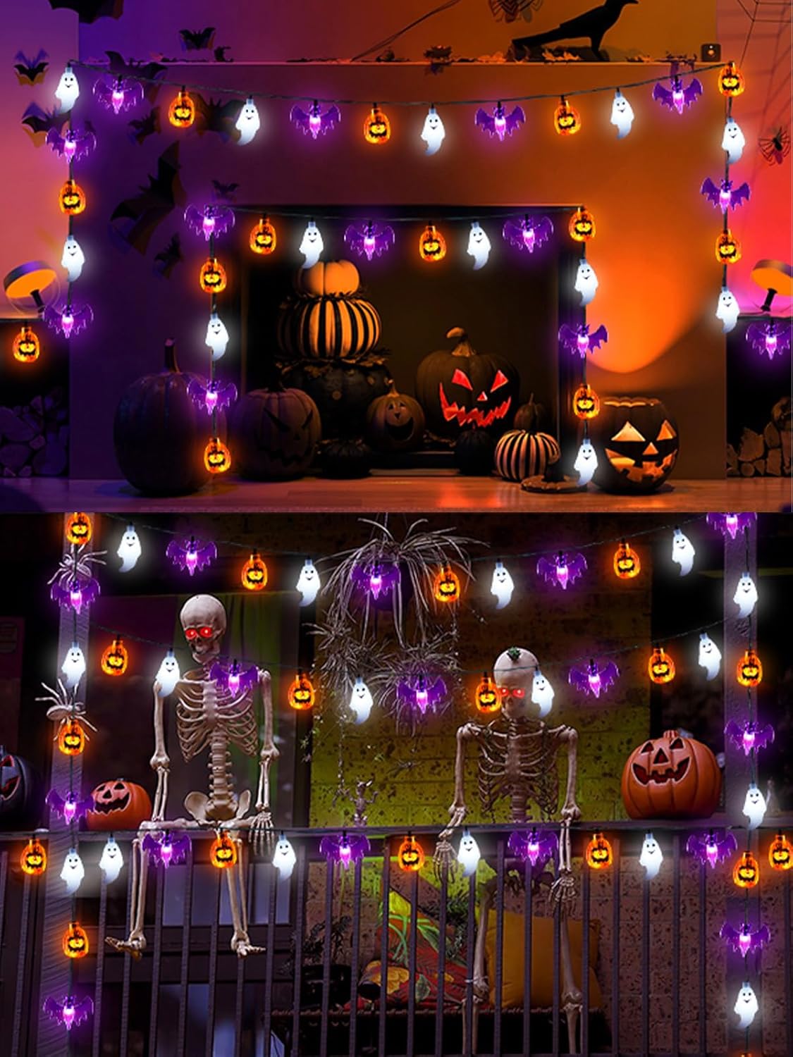 Skiennix Halloween String Lights - 3D Pumpkin, Bat & Ghost Fairy Lights | 30 LED Waterproof with Remote & Timer