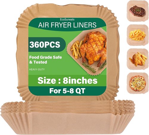 EcoSuneats 360 Pcs Heavy-Duty Air Fryer Liners - 8x8 Inch Non-Stick Parchment Paper for Easy Cleanup | Fits 5-8 QT Baskets