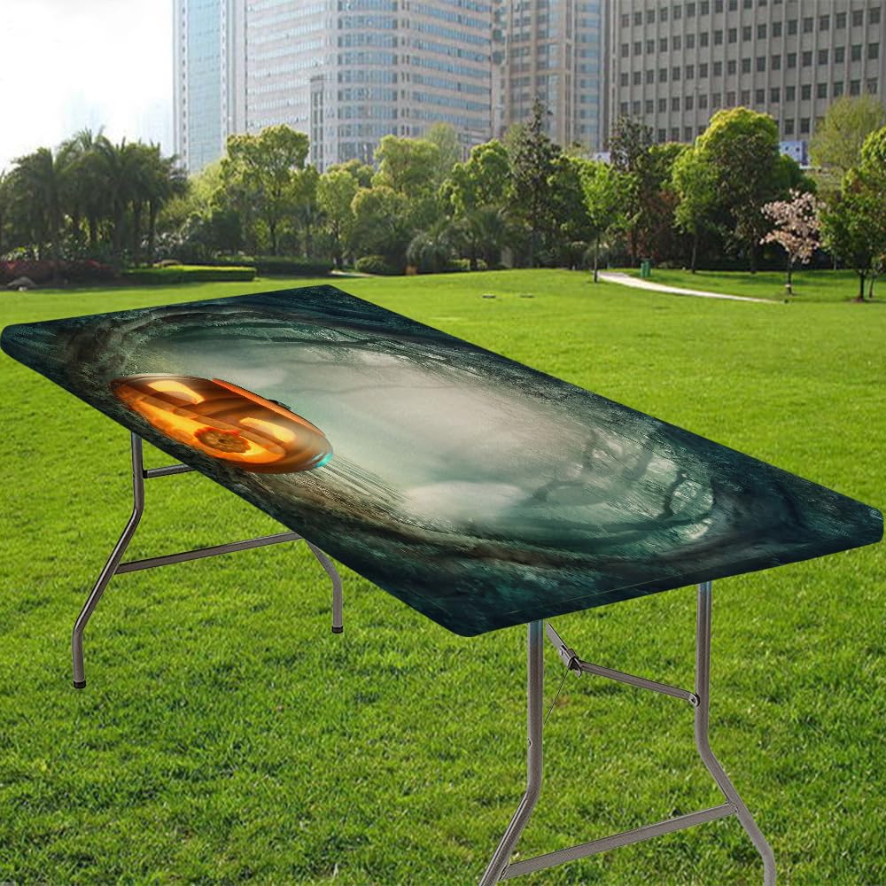 Gthnbdx Halloween Rectangle Fitted Waterproof Tablecloth, Outdoor Camping Picnic Decorative Table Cover, with Elastic Edge Design, Fitted for 48x24 Inch Rectangular Table, Style 54