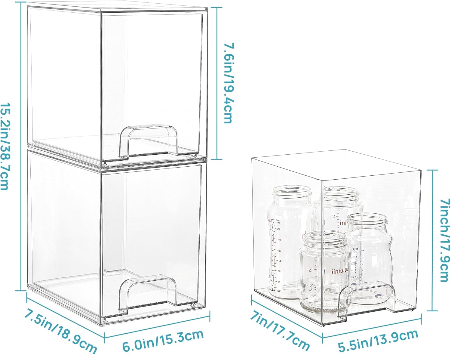 Vtopmart Clear Stackable Storage Drawers - 7.6" Organizers for Skincare & Beauty Supplies | 4 Pack