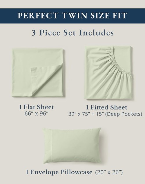 LANE LINEN 100% Organic Cotton Twin Sheets - Soft, Comfy Percale Weave, Naturally Temperature Regulating - Mineral