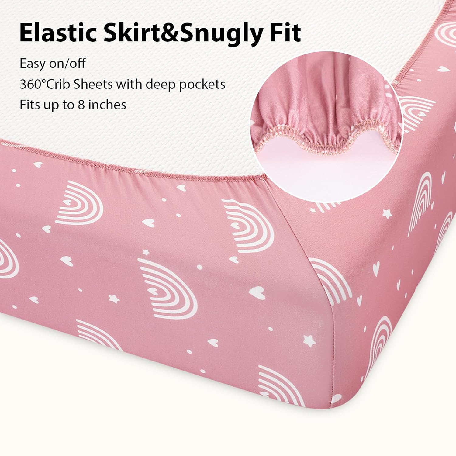 Skiennix Baby Crib Sheets - Super Soft Microfiber Fitted Toddler Bed Sheets | 3 Pack, Pink Rainbow, 52”x28”