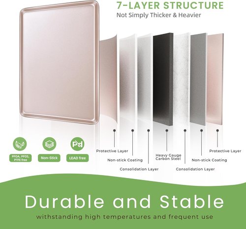 Champagne Gold 17-Inch Half Sheet Baking Pan - Durable Non-Stick Carbon Steel for Cookies & Roasting