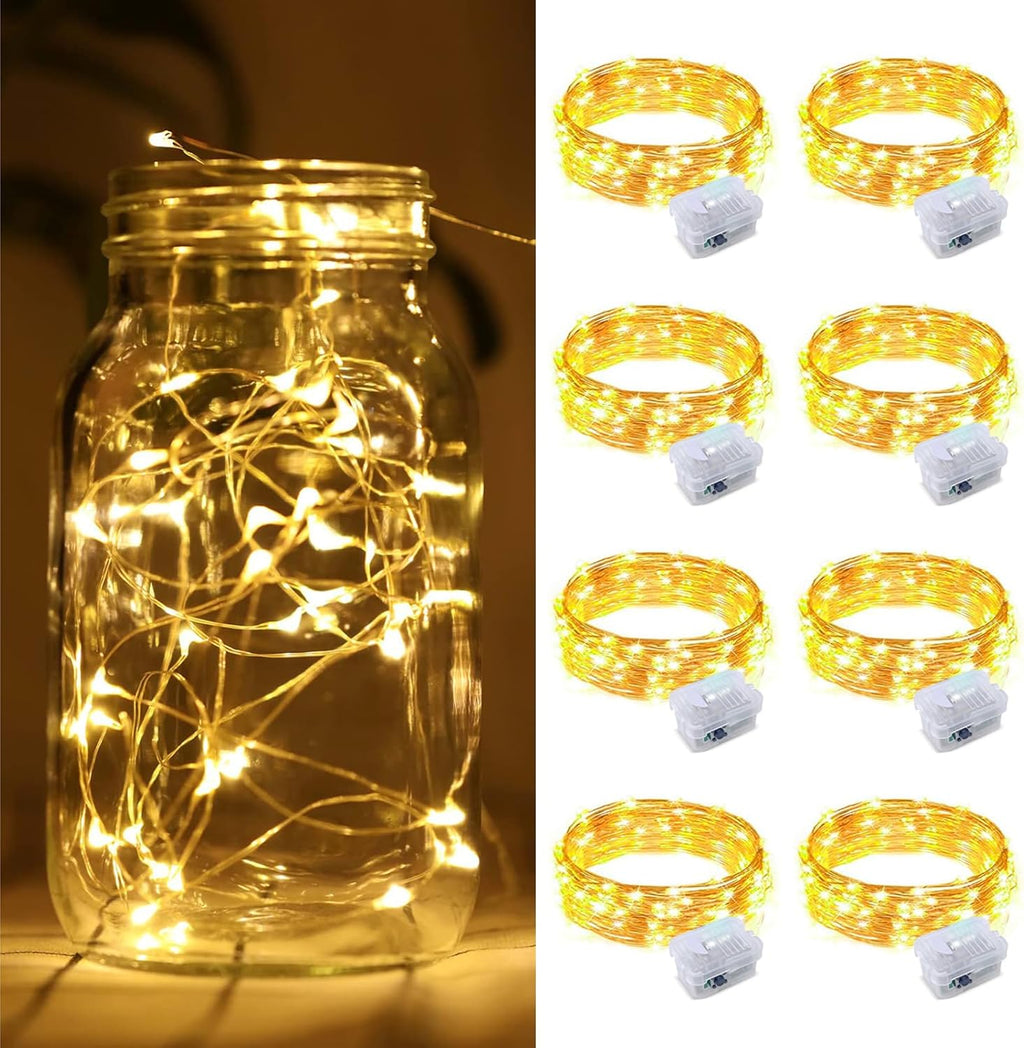 ZGWJ Fairy Lights - 8 Pack Battery Operated 7ft Mini LED String Lights | Warm White for Parties & Decor