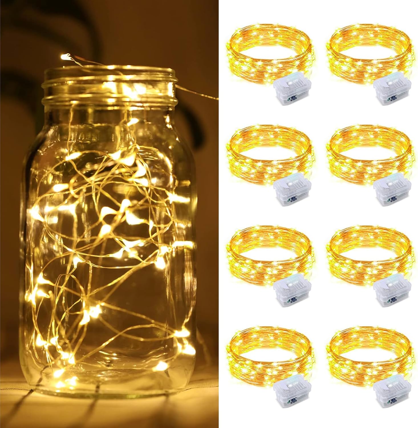 ZGWJ Fairy Lights - 8 Pack Battery Operated 7ft Mini LED String Lights | Warm White for Parties & Decor
