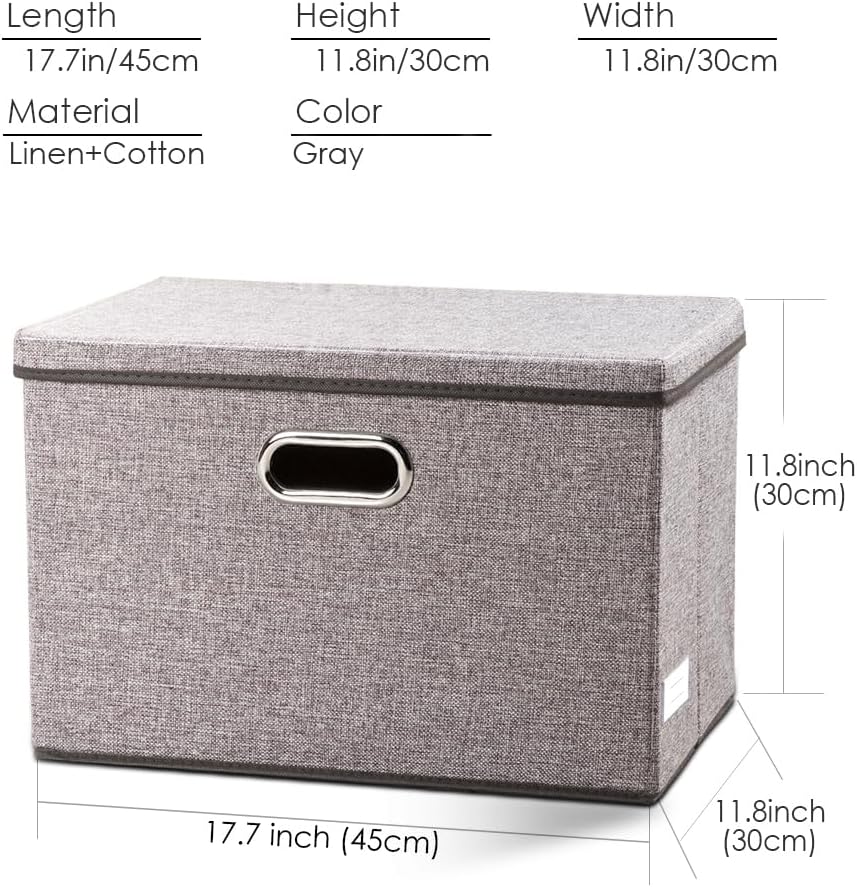 PRANDOM Large Collapsible Storage Bins - 3-Pack Linen/Cotton Blend Organizers for Home & Office (17.7"x11.8"x11.8")