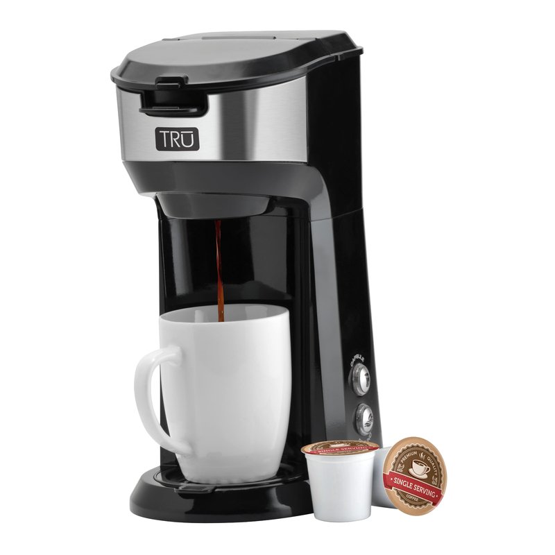 Tru Single Serve Dual Brew Coffee Maker - Premium Brewer for Coffee Capsules or Grounds - Features Self-Cleaning Function & Removable Drip Tray - Great Holiday or Birthday Gift