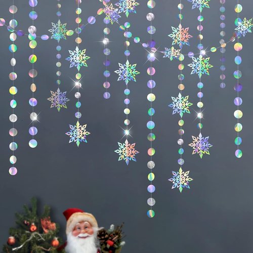 Cheerland Iridescent Snowflake Garland - Holographic Winter Wonderland Decorations | Perfect for Birthday, Baby Shower, Wedding