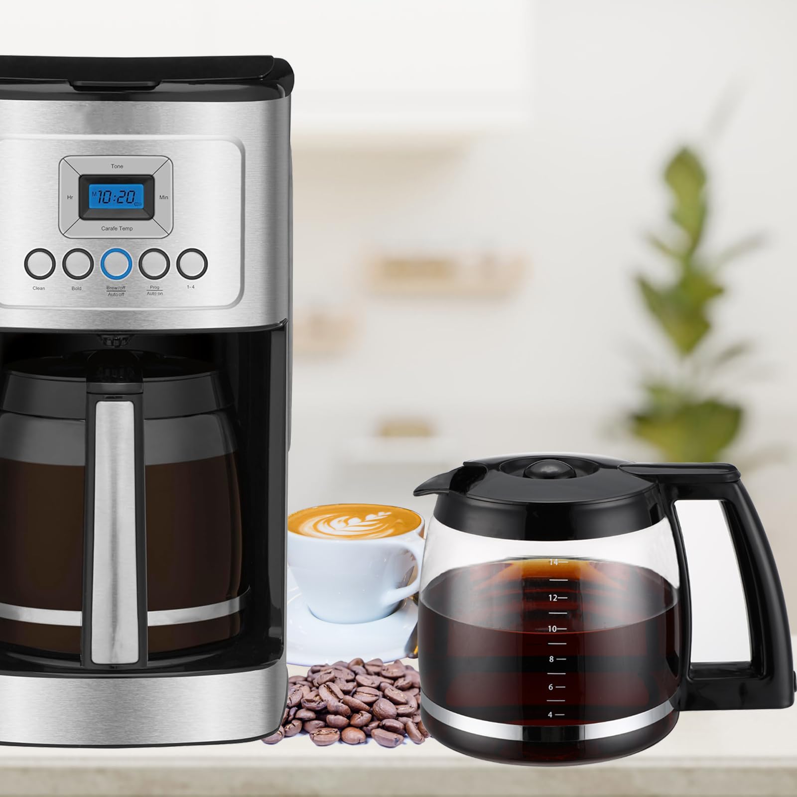 14-Cup Glass Carafe Replacement Compatible with Cuisinart Coffee Maker Models DCC-2200RC, DCC-2200, DCC-2600, DCC-2800, DCC-3200, DCC-3200P1, DCC-3200FR, DCC-T20, DCC-1800FR, CBC-7400, CBC-7000PC