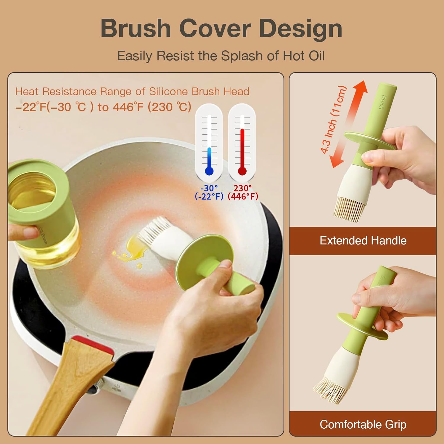 YARRAMATE Oil Dispenser 300ml | Glass Bottle with Heat-Resistant Silicone Basting Brush - Green