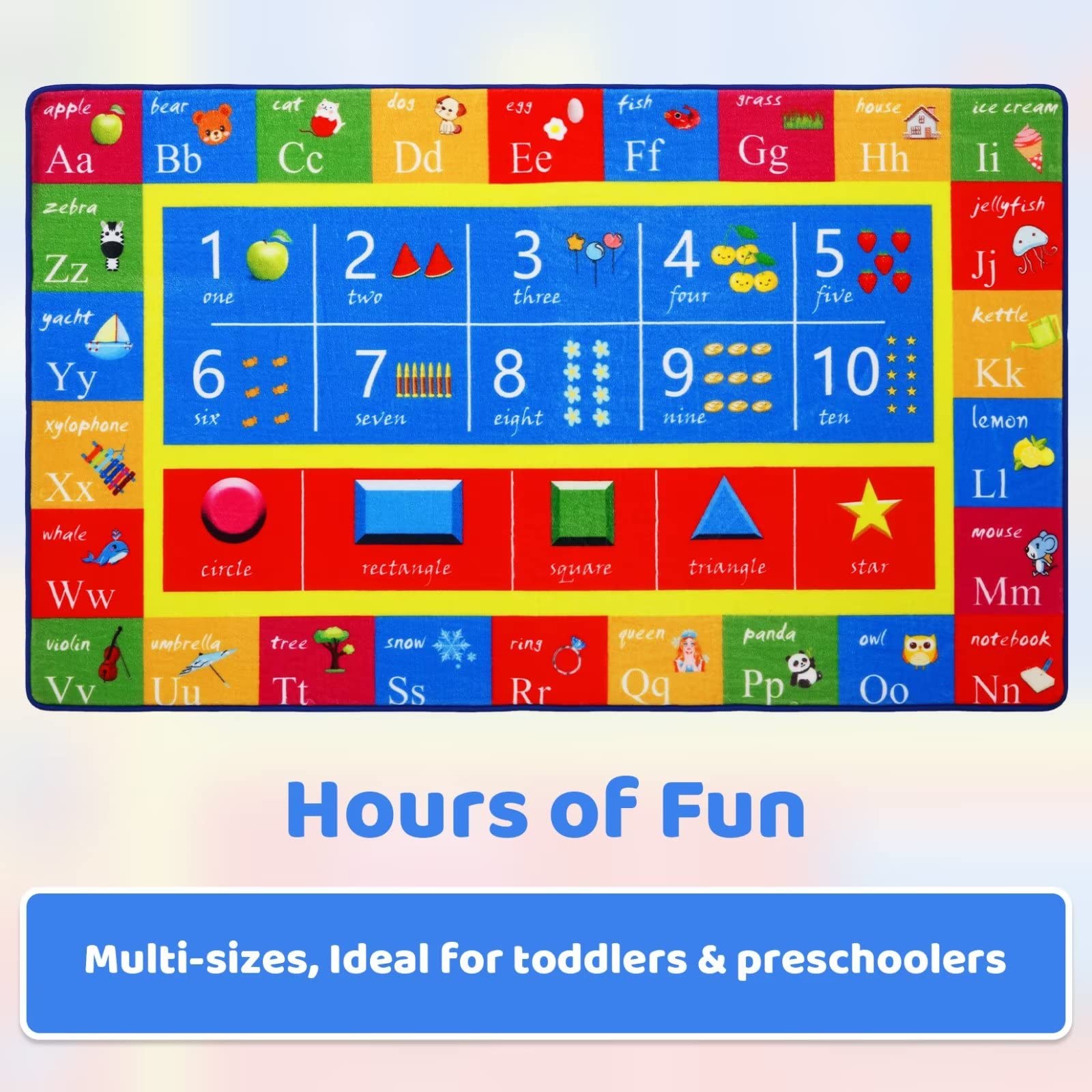 Zacoo Kids Educational Rug - Alphabet Numbers Shapes Playmat for Playroom, Bedroom, Nursery - Digital Graphics, 3 x 5 FT