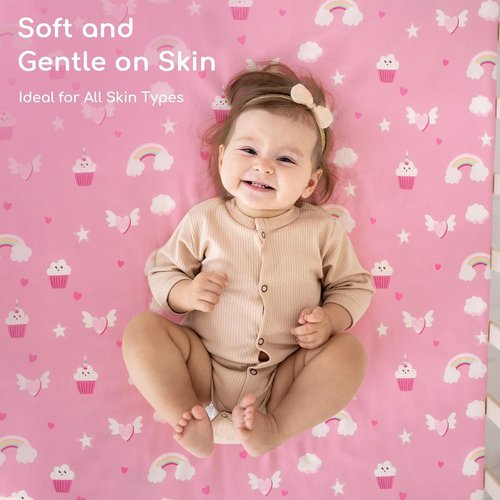 Yukkidds Pack and Play Sheets Fitted Mini Crib Sheets for Pack N Play Mattress Stretchy Sheet for Playpen and Playard Bedding Soft Breathable 2 Pack Pink Unicorn