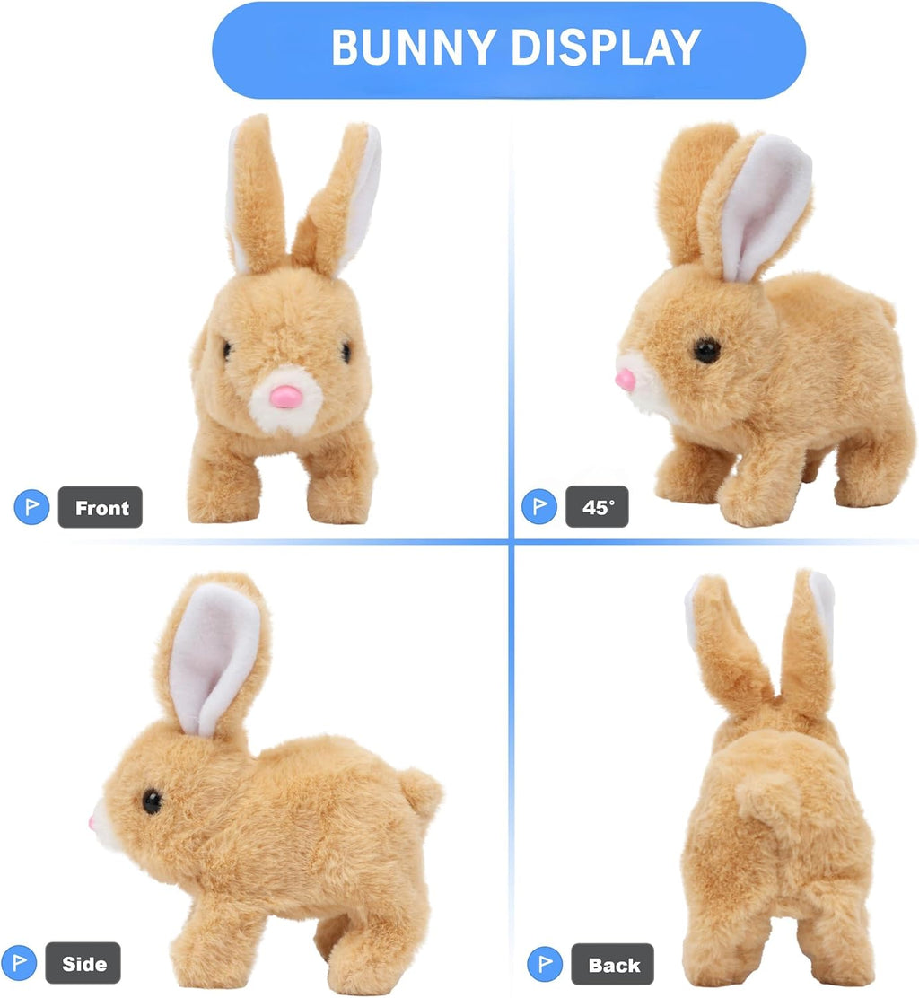 Skiennix Bunny Stuffed Animal Plush - Interactive Hopping Toy with Sounds & Movements | Brown & White