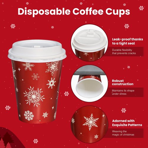 SUREPHON Christmas Disposable Coffee Cups with Lids, 60 Pack 12 Oz To Go Coffee Cups,6 Designs Christmas Coffee Drinking Paper Cups for Hot Chocolate, Hot Cocoa, Xmas Dinner Party