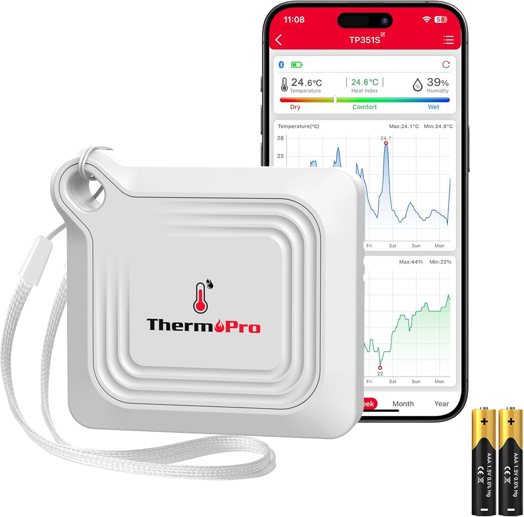 ThermoPro Bluetooth Thermometer | 260FT Range Temperature & Humidity Monitor with App Control & Data Logging (TP351)