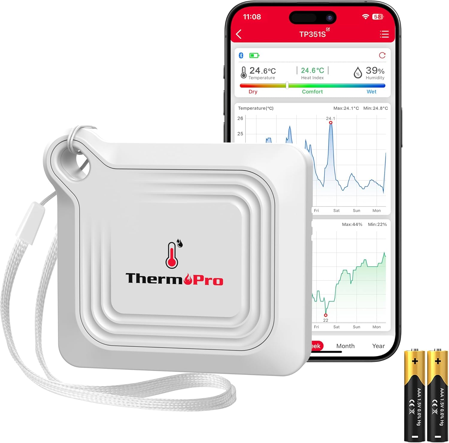 ThermoPro Bluetooth Thermometer | 260FT Range Temperature & Humidity Monitor with App Control & Data Logging (TP351)
