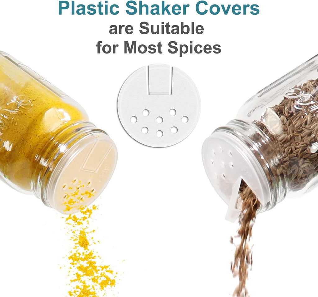 CycleMore 30 Pack 4oz Glass Mason Spice Jars, Round Spice Containers with Gold Metal Caps and Pour/Sift Shaker Lids-80pcs Labels,1pcs Silicone Collapsible Funnel,1Brush and Pen Included