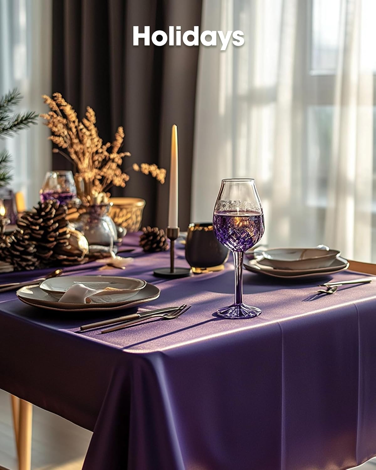 Pureegg Disposable Plastic Tablecloths - Leakproof & Sturdy, 54 x 108 Inch, Purple | 8 Pack for Graduation Party