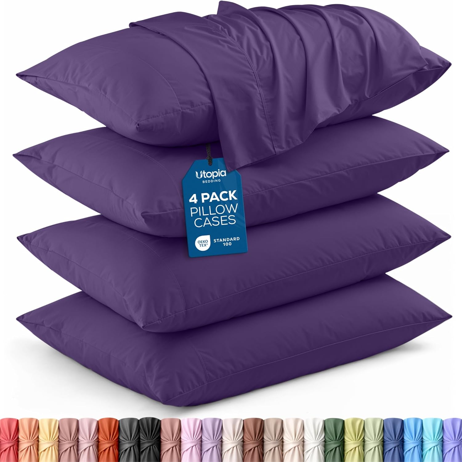 Utopia Bedding Standard Pillowcases - Soft Brushed Microfiber - 4 Pack, Eggplant - Fade Resistant 20 x 26 Inches