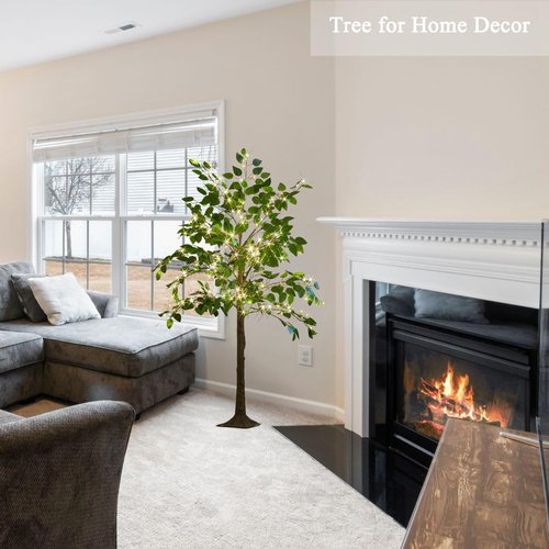 Hairui Artificial Ficus Silk Tree Lights 4FT 140LED Fairy Lights, Faux Plant Tree with Lights for Home Room Spring Summer Decoration Inside