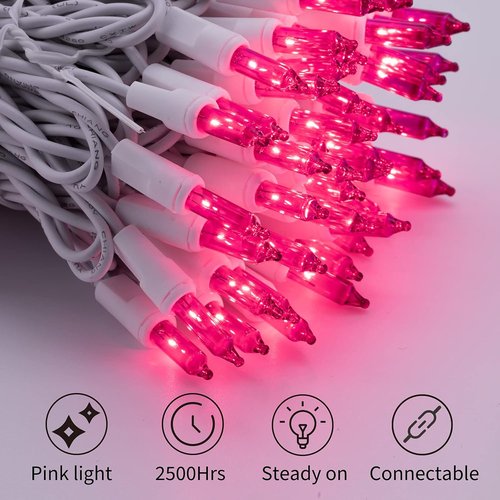 **Regine Switzerland Christmas Pink Mini String Lights - 100 Count, 25 Feet Waterproof Fairy Lights for Indoor/Outdoor Decor**
