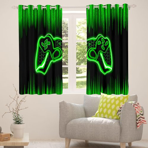 Feelyou Gamer Curtains for Bedroom Living Room (2 Panels, 38 x 45 Inch) Kids Game Controller Blackout Curtains Boys Teens Green Black Darkening Drapes Gaming Window Treatments