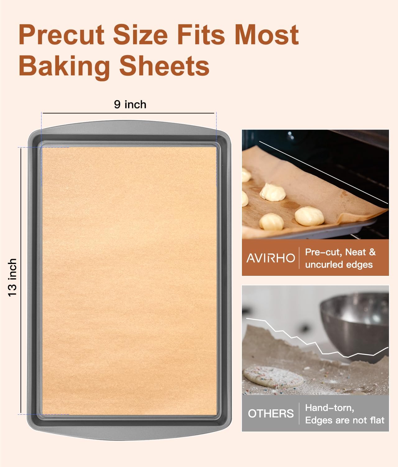 Parchment Paper Baking Sheets | 9x13IN Non-Stick Precut Sheets for Baking & Grilling - 120 Unbleached Sheets