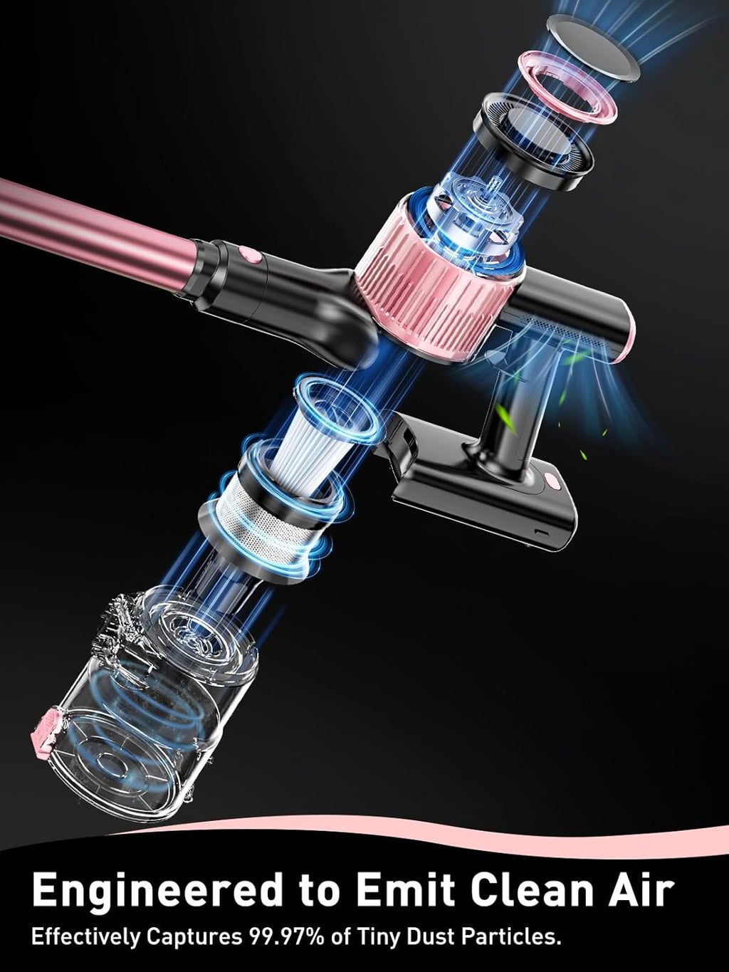 VICEASE Cordless Vacuum Cleaner - 8-in-1 Powerful Suction with LED Display & 45 Min Battery Life | Pink