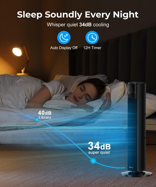 Abolee Tower Fan for Bedroom, Quiet Floor Fan with Remote, 90° Oscillating Fans with 4 Speeds, 4 Modes, 27ft/s Velocity, 12H Timer, 2024 New Standing Fans for Home, for Indoor Bedroom Office Black