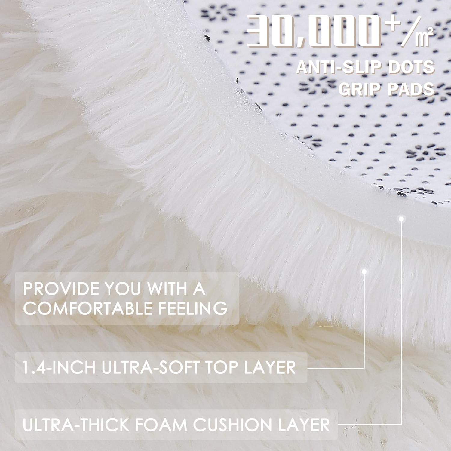 OLANLY Area Rug - Soft Fluffy Shaggy Carpet for Living Room & Bedroom | Machine Washable Ivory 4x7