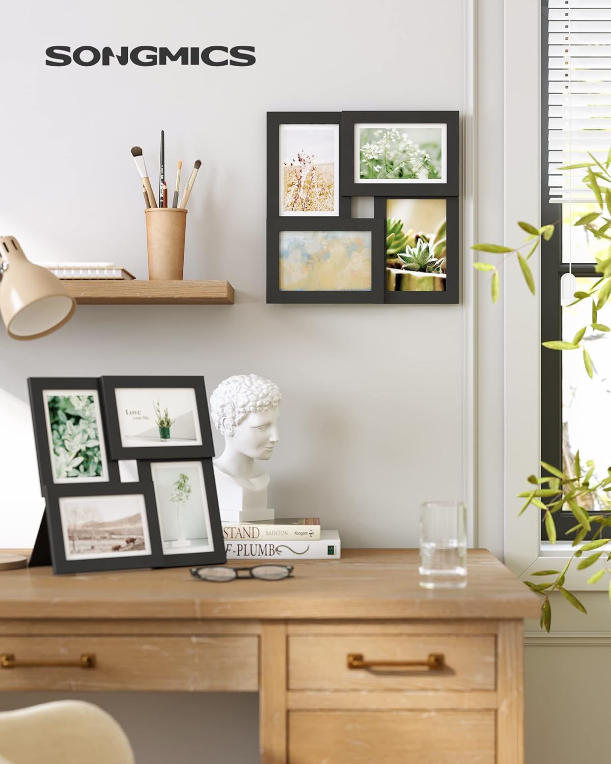 SONGMICS Collage Picture Frames - Set of 4, 4x6 Multi-Photo Wall Decor in Ink Black | Perfect for Gallery Display
