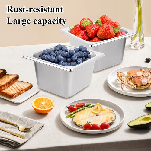 LANIAKEA 6PCS Hotel Pans Stainless Steel Steam Table Pan Restaurant Supplies 1/6 Size x 4 inch Deep Stainless Steam Table Pans, Hotel Pan Trays for Food, Party Catering Supplies