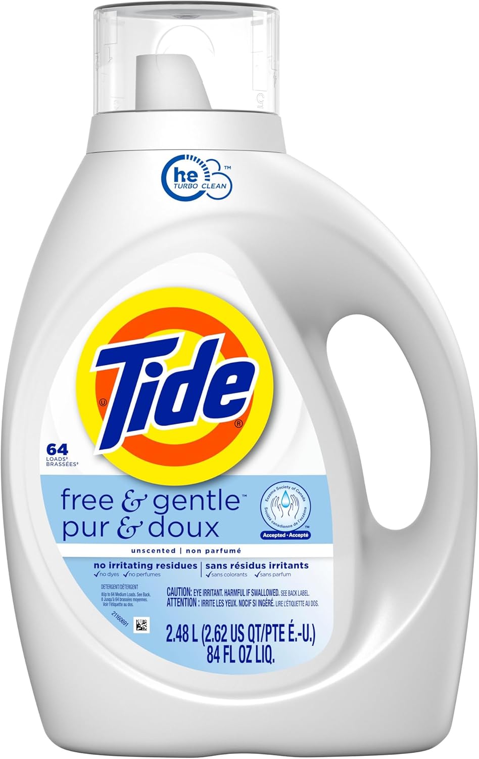 Tide Free & Gentle Liquid Laundry Detergent - 64 Loads | 84 Fl Oz | Hypoallergenic Formula