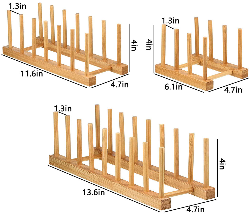 Lawei Set of 6 Bamboo Dish Rack - 3/6/8 Slots Wooden Plate Rack Stand Pot Lid Holder Dish Drying Rack for Dish, Bowl, Cup, Cutting Board and More