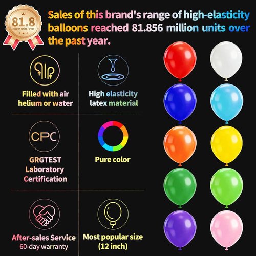 KUULBELA Rainbow Balloons - 110 Pack 12-Inch Assorted Helium Latex Balloons for Birthday & Wedding Parties
