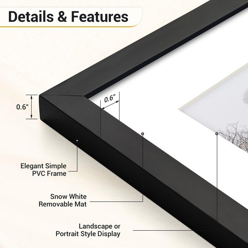Acovy 16x16 Square Picture Frames Set of 5, 16 x 16 Photo Frame with Mat for 12x12 or 16x16 without Mat, 16"x16" Picture Frame with HD Plexiglass, 16 by 16 Frame for Wall or Tabletop Display, Black